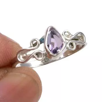 Natural Pink Amethyst Gemstone Handmade 925 Sterling Silver Gift Ring S.8 Q0E84