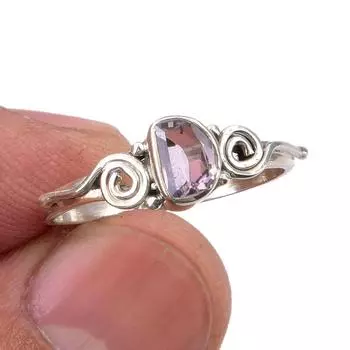 Natural Pink Amethyst Gemstone Handmade 925 Sterling Silver Gift Ring S.8 G3N59