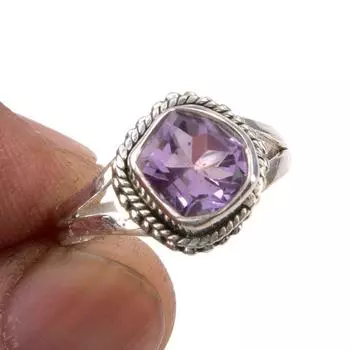 Natural Pink Amethyst Gemstone Handmade 925 Sterling Silver Ring Size 6.5 f3g43