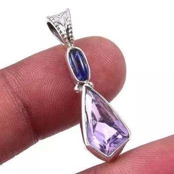 Natural Pink Amethyst, Kyanite 925 Solid Sterling Silver Pendant 1.25 O8a35