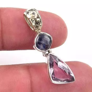 Natural Pink Amethyst,Kyanite 925 Solid Sterling Silver Gift Pendant 1.25 i0r10