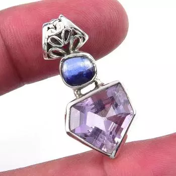 Natural Pink Amethyst, Kyanite 925 Solid Sterling Silver Pendant 1.25 A0T95
