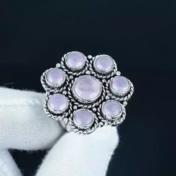 Natural Pink Chahlcdony Gemstone Handmade 925 Sterling Silver Ring - Bohemian Jewelry Ring - Handmade Boho Jewelry for Women & Men, Wife Gifts US 4 розовый