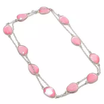 Natural Pink Chalcedony Gemstone 925 Sterling Silver Jewelry Necklace 36 p6y08