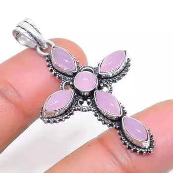 Natural Pink Chalcedony Gemstone 925 Sterling Silver Jewelry Pendant 1.85 k5D29