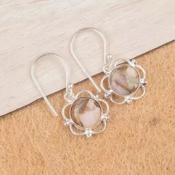 Natural Pink Copper Turquoise Gemstone 925 Sterling Silver Jewelry Hook Earrings EE-56-33