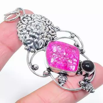 Подвеска из серебра 925 пробы с натуральным розовым кристаллом и гранатом 3,07 дюйма J4R61