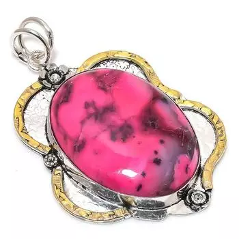 Natural Pink Dendritic Gemstone 925 Sterling Silver Two Tone Pendant 2.80 N5g54