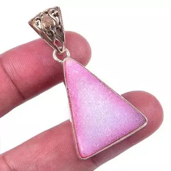 Natural Pink Druzy Gemstone 925 Solid Sterling Silver Jewelry Pendant 1.75 U6A70