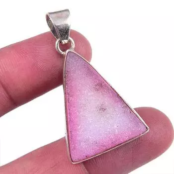 Natural Pink Druzy Gemstone 925 Solid Sterling Silver Jewelry Pendant 1.75 q9a91