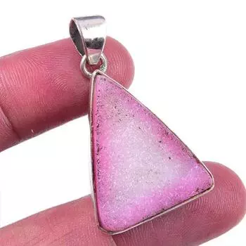 Natural Pink Druzy Gemstone 925 Solid Sterling Silver Jewelry Pendant 1.50 w2V22