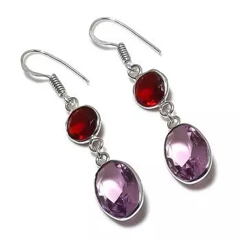 Natural Pink Kunzite, Garnet 925 Sterling Silver Jewelry Earring 1.97 r6T12