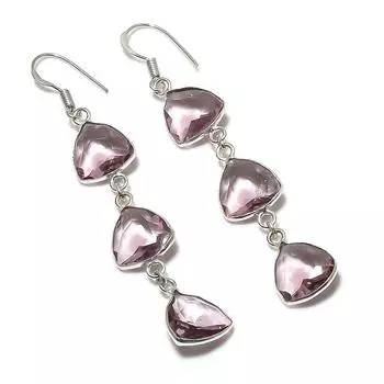 Серьги из стерлингового серебра 925 пробы с натуральным розовым кунцитом 2,96 дюйма f5M84