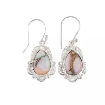 Natural Pink Opal Copper Gemstone 925 Stleing Silver Stylish Jewelry Earrings EE-41-35