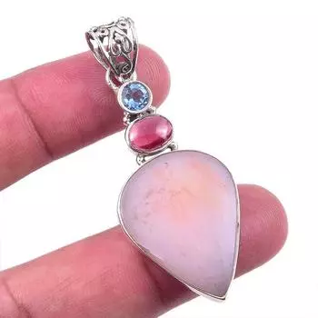 Natural Pink Opal,Garnet Gemstone 925 Solid Sterling Silver Pendant 2.25 c0I93