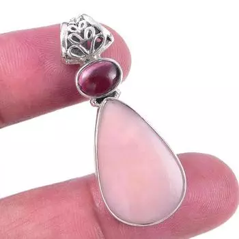Natural Pink Opal,Garnet Gemstone 925 Solid Sterling Silver Pendant 1.50 Q4T09