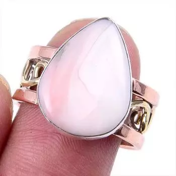 Natural Pink Opal Gemstone 925 Solid Silver Jewelry Two Tone Ring Size 8US k6A03