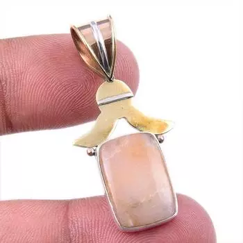 Natural Pink Opal Gemstone 925 Solid Sterling Silver Two Tone Pendant 1.50 D0n96