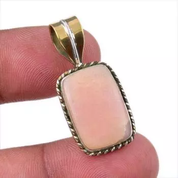 Natural Pink Opal Gemstone 925 Solid Sterling Silver Two Tone Pendant 1.25 l7f55