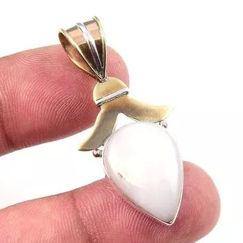 Natural Pink Opal Gemstone 925 Solid Sterling Silver Two Tone Pendant 1.75 o3t24