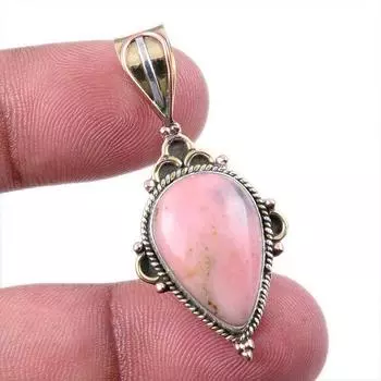 Natural Pink Opal Gemstone 925 Solid Sterling Silver Two Tone Pendant 1.50 K3q90