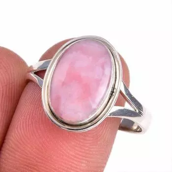 Natural Pink Opal Gemstone 925 Solid Sterling Silver Jewelry Ring Size 9.5 R1J35