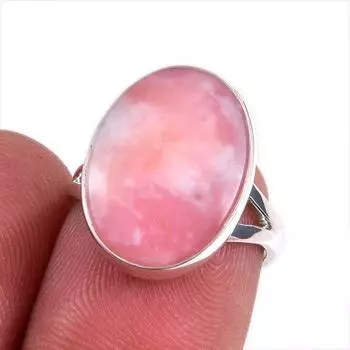 Natural Pink Opal Gemstone 925 Solid Sterling Silver Jewelry Ring Size 6 v0M01