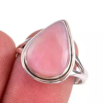 Natural Pink Opal Gemstone 925 Solid Sterling Silver Jewelry Ring Size 8.5 u6A74
