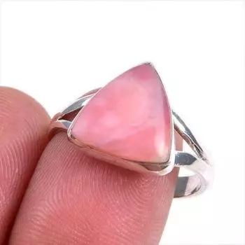Natural Pink Opal Gemstone 925 Solid Sterling Silver Jewelry Ring Size 9 T6r92