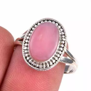 Natural Pink Opal Gemstone 925 Solid Sterling Silver Jewelry Ring Size 8.5 e7h75