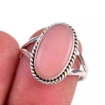 Natural Pink Opal Gemstone 925 Solid Sterling Silver Jewelry Ring Size 7.5 y0N12