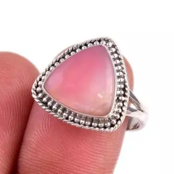 Natural Pink Opal Gemstone 925 Solid Sterling Silver Jewelry Ring Size 8.5 A7F32