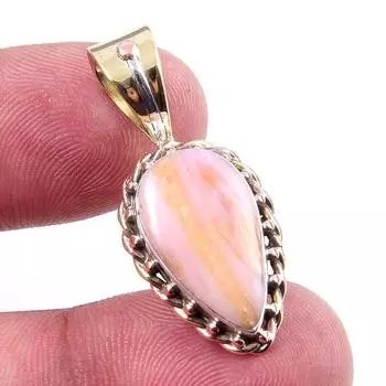 Natural Pink Opal Gemstone 925 Solid Sterling Silver Two Tone Pendant 1.25 T0M14