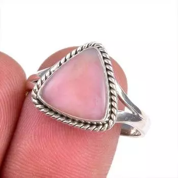 Natural Pink Opal Gemstone 925 Solid Sterling Silver Jewelry Ring Size 10 l4Z57