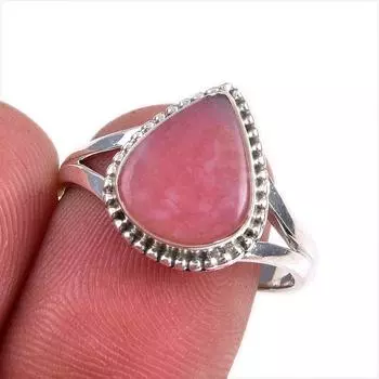 Natural Pink Opal Gemstone 925 Solid Sterling Silver Jewelry Ring Size 8.5 D0p38