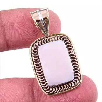 Natural Pink Opal Gemstone 925 Solid Sterling Silver Two Tone Pendant 1.25 M0f53