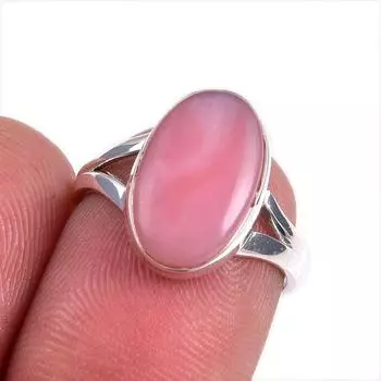 Natural Pink Opal Gemstone 925 Solid Sterling Silver Jewelry Ring Size 6 q3J69
