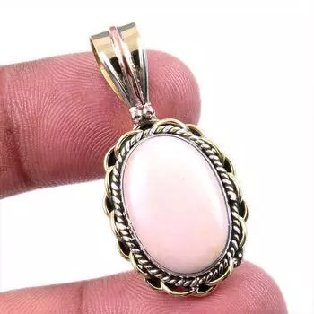 Natural Pink Opal Gemstone 925 Solid Sterling Silver Two Tone Pendant 1.50 q1W89
