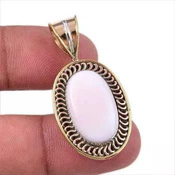 Natural Pink Opal Gemstone 925 Solid Sterling Silver Two Tone Pendant 1.50 m4k24