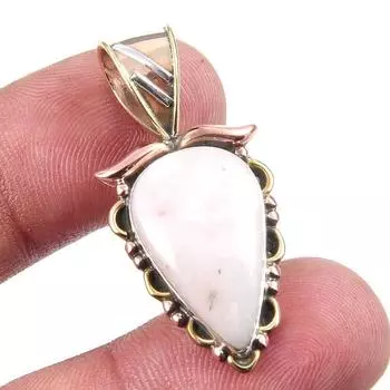 Natural Pink Opal Gemstone 925 Solid Sterling Silver Two Tone Pendant 1.50 p5Q98
