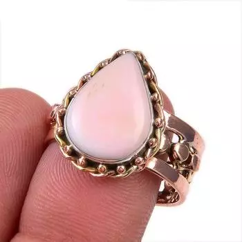 Natural Pink Opal Gemstone 925 Solid Sterling Silver Two Tone Ring Size 8.5 n2w38