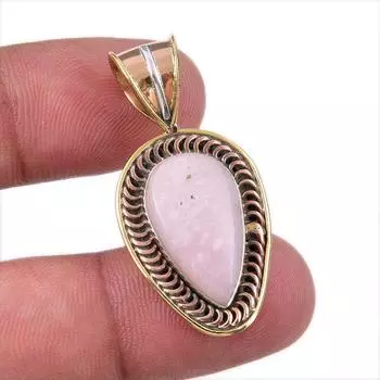 Natural Pink Opal Gemstone 925 Solid Sterling Silver Two Tone Pendant 1.50 h2J74
