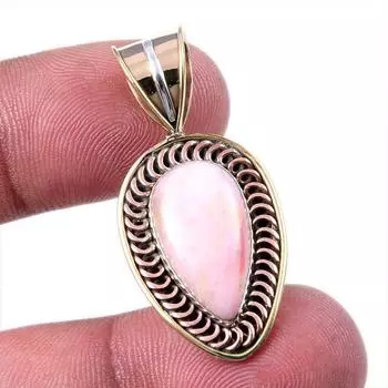 Natural Pink Opal Gemstone 925 Solid Sterling Silver Two Tone Pendant 1.50 h0h20