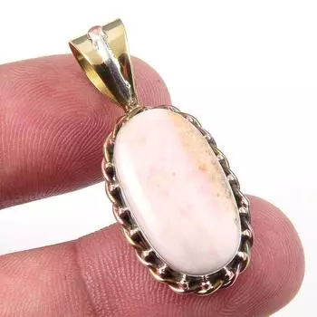 Natural Pink Opal Gemstone 925 Solid Sterling Silver Two Tone Pendant 1.50 b9C55