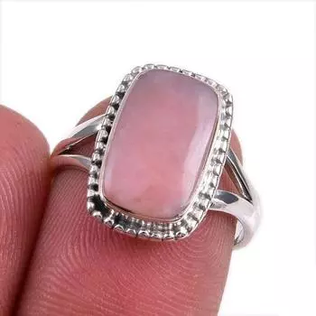Natural Pink Opal Gemstone 925 Solid Sterling Silver Jewelry Ring Size 6.5 l0h16
