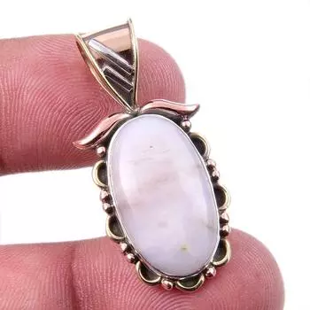 Natural Pink Opal Gemstone 925 Solid Sterling Silver Two Tone Pendant 1.25 U7U07
