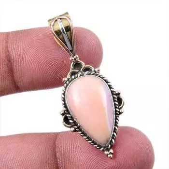 Natural Pink Opal Gemstone 925 Solid Sterling Silver Two Tone Pendant 1.50 W1H80