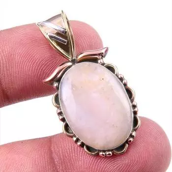 Natural Pink Opal Gemstone 925 Solid Sterling Silver Two Tone Pendant 1.25 J1t29
