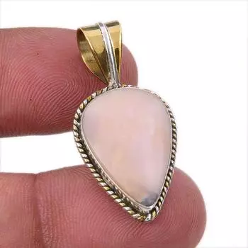 Natural Pink Opal Gemstone 925 Solid Sterling Silver Two Tone Pendant 1.50 L0Z47