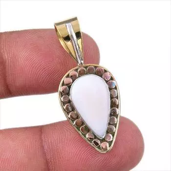 Natural Pink Opal Gemstone 925 Solid Sterling Silver Two Tone Pendant 1.50 I3p91